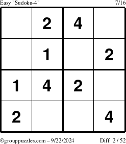 The grouppuzzles.com Easy Sudoku-4 puzzle for Sunday September 22, 2024