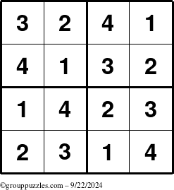 The grouppuzzles.com Answer grid for the Sudoku-4 puzzle for Sunday September 22, 2024