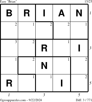 The grouppuzzles.com Easy Brian puzzle for Sunday September 22, 2024 with all 3 steps marked