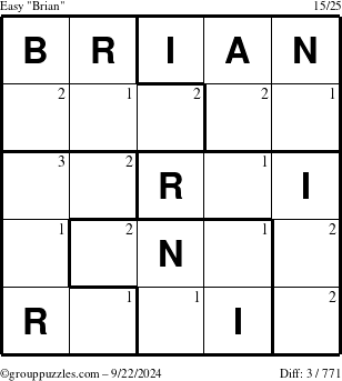 The grouppuzzles.com Easy Brian puzzle for Sunday September 22, 2024 with the first 3 steps marked