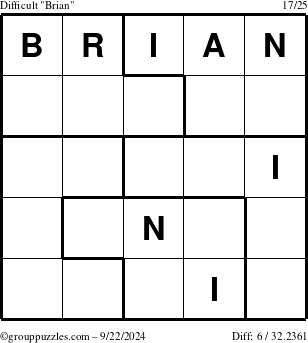 The grouppuzzles.com Difficult Brian puzzle for Sunday September 22, 2024