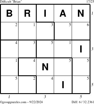 The grouppuzzles.com Difficult Brian puzzle for Sunday September 22, 2024 with all 6 steps marked