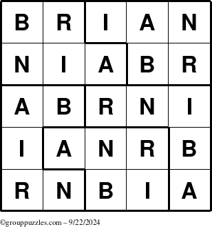 The grouppuzzles.com Answer grid for the Brian puzzle for Sunday September 22, 2024