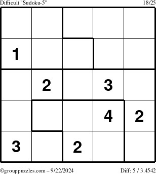 The grouppuzzles.com Difficult Sudoku-5 puzzle for Sunday September 22, 2024