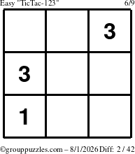 The grouppuzzles.com Easy TicTac-123 puzzle for Saturday August 1, 2026