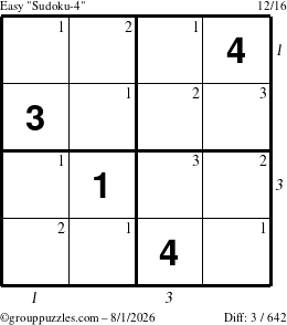 The grouppuzzles.com Easy Sudoku-4 puzzle for Saturday August 1, 2026 with all 3 steps marked
