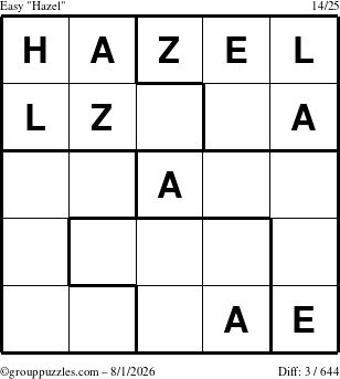 The grouppuzzles.com Easy Hazel puzzle for Saturday August 1, 2026