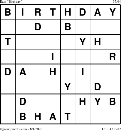 The grouppuzzles.com Easy Birthday puzzle for Saturday August 1, 2026
