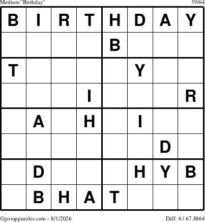 The grouppuzzles.com Medium Birthday puzzle for Saturday August 1, 2026
