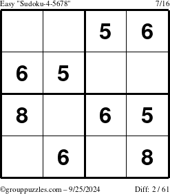 The grouppuzzles.com Easy Sudoku-4-5678 puzzle for Wednesday September 25, 2024