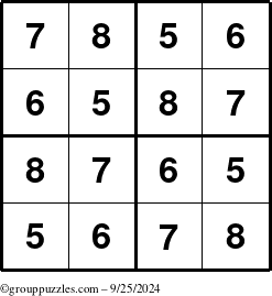 The grouppuzzles.com Answer grid for the Sudoku-4-5678 puzzle for Wednesday September 25, 2024