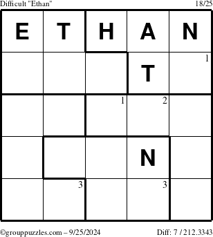 The grouppuzzles.com Difficult Ethan puzzle for Wednesday September 25, 2024 with the first 3 steps marked