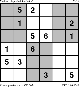 The grouppuzzles.com Medium SuperSudoku-Junior puzzle for Wednesday September 25, 2024