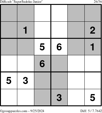 The grouppuzzles.com Difficult SuperSudoku-Junior puzzle for Wednesday September 25, 2024