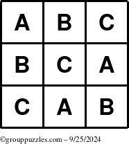 The grouppuzzles.com Answer grid for the TicTac-ABC puzzle for Wednesday September 25, 2024