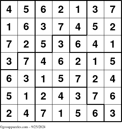 The grouppuzzles.com Answer grid for the Sudoku-7B puzzle for Wednesday September 25, 2024