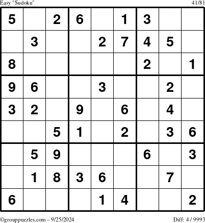 The grouppuzzles.com Easy Sudoku puzzle for Wednesday September 25, 2024