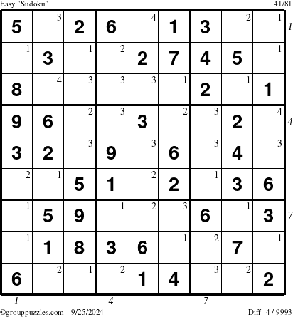 The grouppuzzles.com Easy Sudoku puzzle for Wednesday September 25, 2024 with all 4 steps marked