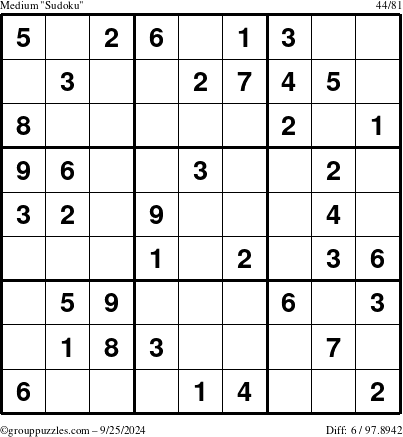 The grouppuzzles.com Medium Sudoku puzzle for Wednesday September 25, 2024