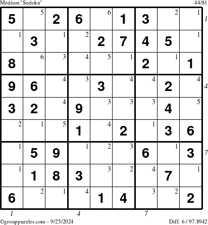 The grouppuzzles.com Medium Sudoku puzzle for Wednesday September 25, 2024 with all 6 steps marked