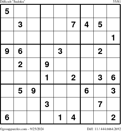 The grouppuzzles.com Difficult Sudoku puzzle for Wednesday September 25, 2024