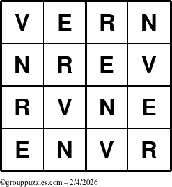 The grouppuzzles.com Answer grid for the Vern puzzle for Wednesday February 4, 2026