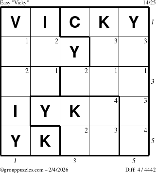 The grouppuzzles.com Easy Vicky puzzle for Wednesday February 4, 2026, suitable for printing, with all 4 steps marked