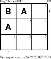 The grouppuzzles.com Easy TicTac-ABC puzzle for Wednesday February 4, 2026, suitable for printing, with all 2 steps marked