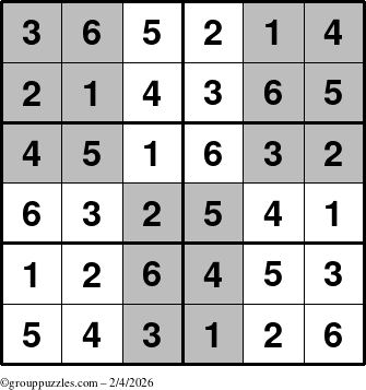 The grouppuzzles.com Answer grid for the SuperSudoku-Junior puzzle for Wednesday February 4, 2026