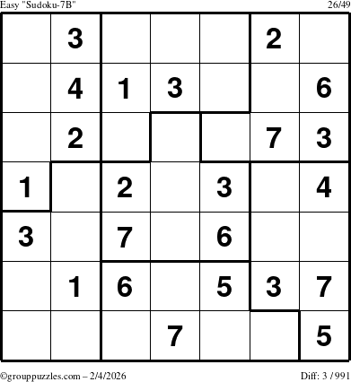 The grouppuzzles.com Easy Sudoku-7B puzzle for Wednesday February 4, 2026