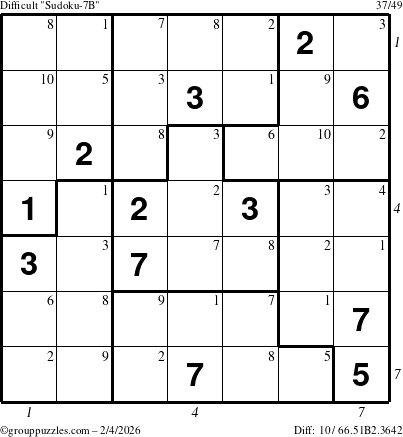 The grouppuzzles.com Difficult Sudoku-7B puzzle for Wednesday February 4, 2026 with all 10 steps marked