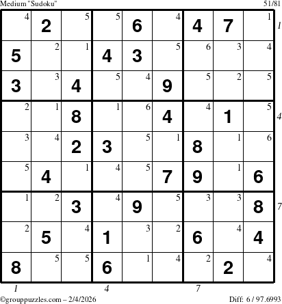 The grouppuzzles.com Medium Sudoku puzzle for Wednesday February 4, 2026 with all 6 steps marked