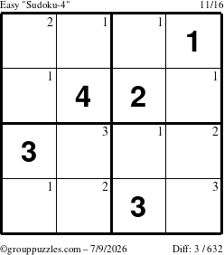 The grouppuzzles.com Easy Sudoku-4 puzzle for Thursday July 9, 2026 with the first 3 steps marked