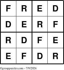 The grouppuzzles.com Answer grid for the Fred puzzle for Thursday July 9, 2026