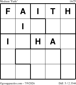 The grouppuzzles.com Medium Faith puzzle for Thursday July 9, 2026