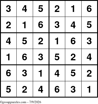 The grouppuzzles.com Answer grid for the Sudoku-Junior puzzle for Thursday July 9, 2026