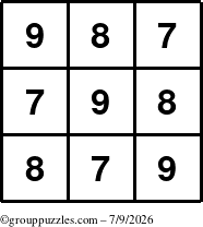 The grouppuzzles.com Answer grid for the TicTac-789 puzzle for Thursday July 9, 2026