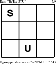 The grouppuzzles.com Easy TicTac-STU puzzle for Thursday July 9, 2026