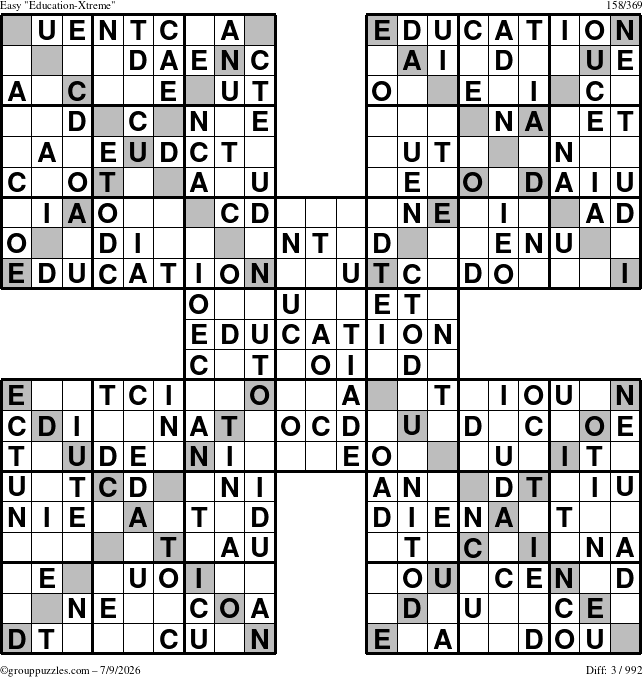 The grouppuzzles.com Easy Education-Xtreme puzzle for Thursday July 9, 2026