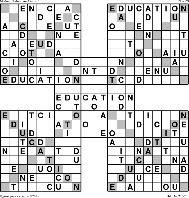 The grouppuzzles.com Medium Education-Xtreme puzzle for Thursday July 9, 2026