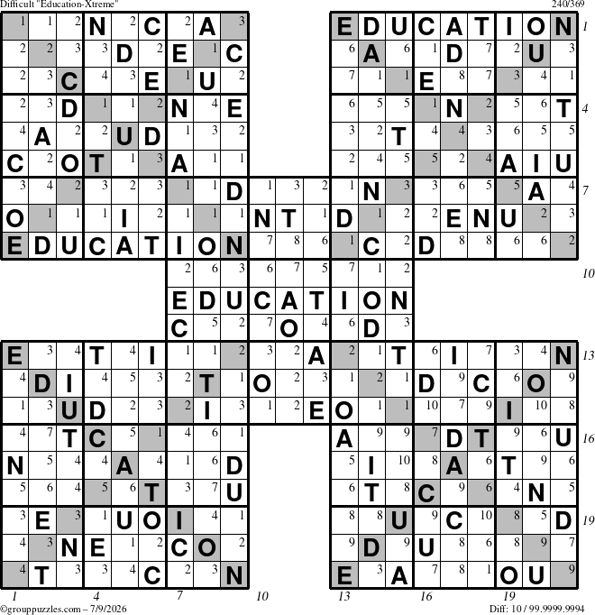 The grouppuzzles.com Difficult Education-Xtreme puzzle for Thursday July 9, 2026, suitable for printing, with all 10 steps marked