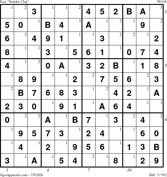 The grouppuzzles.com Easy Sudoku-12up puzzle for Thursday July 9, 2026 with all 3 steps marked