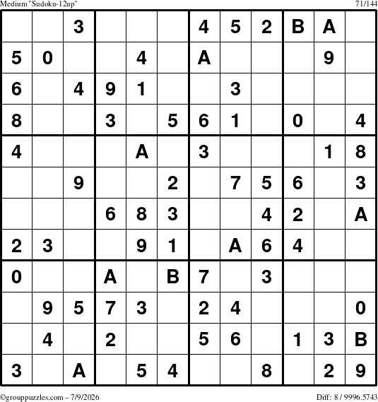The grouppuzzles.com Medium Sudoku-12up puzzle for Thursday July 9, 2026
