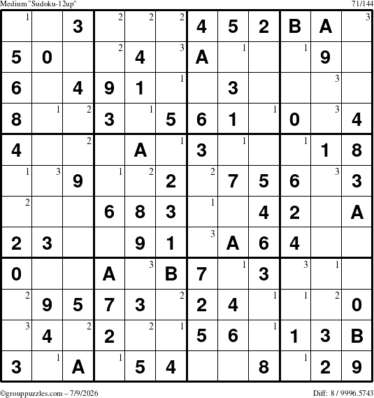 The grouppuzzles.com Medium Sudoku-12up puzzle for Thursday July 9, 2026 with the first 3 steps marked