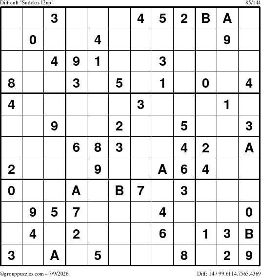 The grouppuzzles.com Difficult Sudoku-12up puzzle for Thursday July 9, 2026