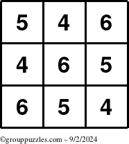 The grouppuzzles.com Answer grid for the TicTac-456 puzzle for Monday September 2, 2024