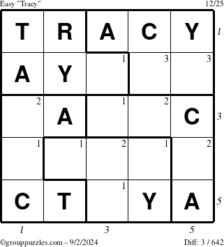 The grouppuzzles.com Easy Tracy puzzle for Monday September 2, 2024 with all 3 steps marked