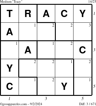 The grouppuzzles.com Medium Tracy puzzle for Monday September 2, 2024 with all 3 steps marked