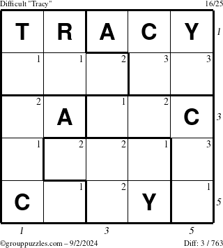 The grouppuzzles.com Difficult Tracy puzzle for Monday September 2, 2024 with all 3 steps marked