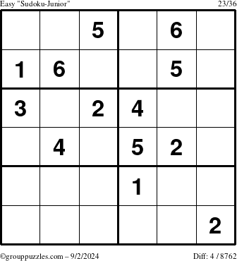 The grouppuzzles.com Easy Sudoku-Junior puzzle for Monday September 2, 2024